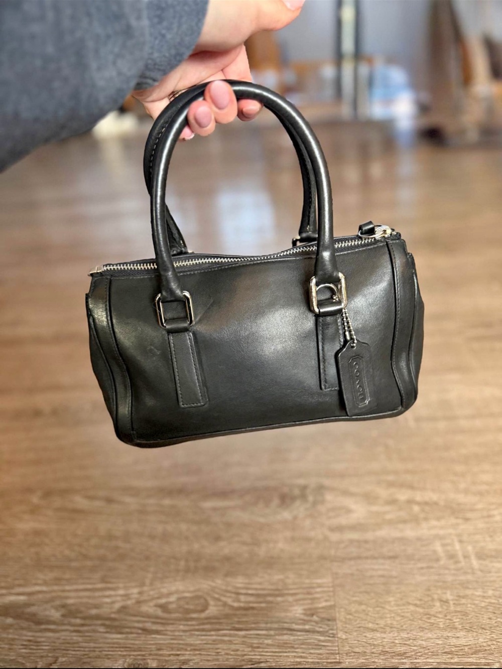 Coach Black Leather Mini Satchel with Top Handles